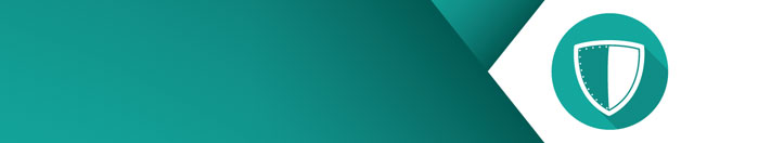 Sea green background, with a round shield icon